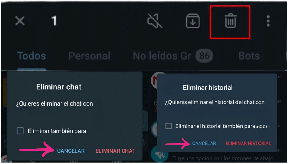 eliminar cuenta de telegram