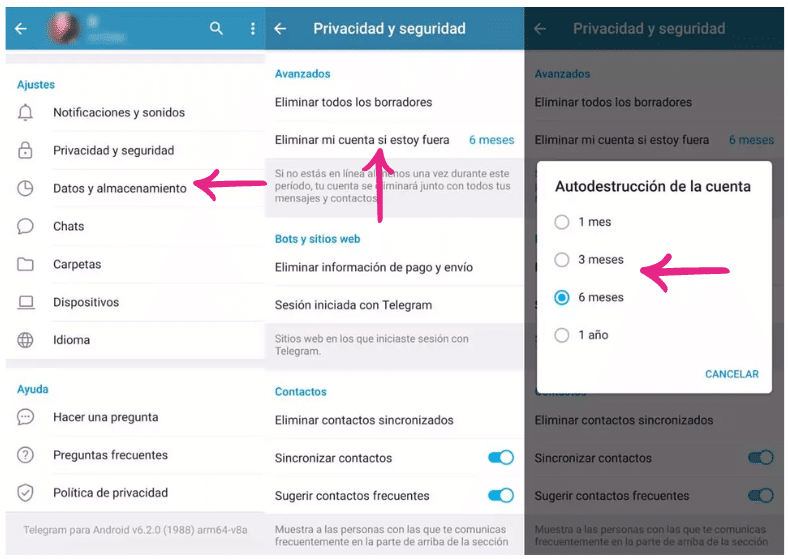 eliminar cuenta de telegram